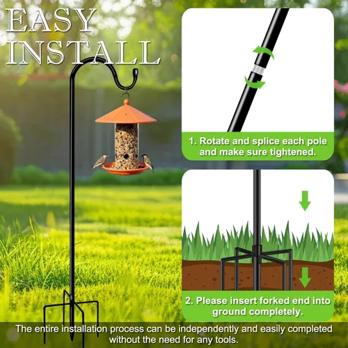 Miniatura 3 de Ganchos de pastor para exteriores de 48 pulgadas con base de 5 puntas ajustables para jardín, poste para comedero de pájaros, colgador para cesta