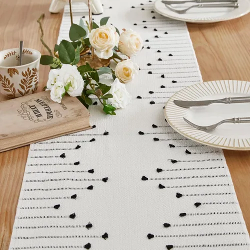 Miniatura 2 de Wracra Camino de Mesa Bohemio, Caminos de Mesa de Macramé Tejidos de Algodón Natural de 36 Pulgadas de Largo para Decoración del Hogar de Granja
