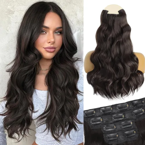 Miniatura 32 de Extensiones de cabello con clip de Vigorous de 20 pulgadas, con reflejos rubio playa, extensiones de cabello ondulado largo y suave de cabello