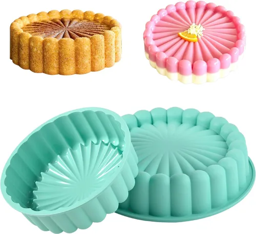 Miniatura 7 de Pastel de silicona de 10 pulgadas con molde de 8 pulgadas (paquete de 2) – Molde antiadherente para hornear pastel de libras, gelatina, pan