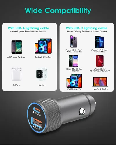 Miniatura 7 de Cargador de coche para iPhone, cargador de coche rápido USB C [certificado Apple MFi] Cargador de coche Apple de 38 W de doble puerto cargador