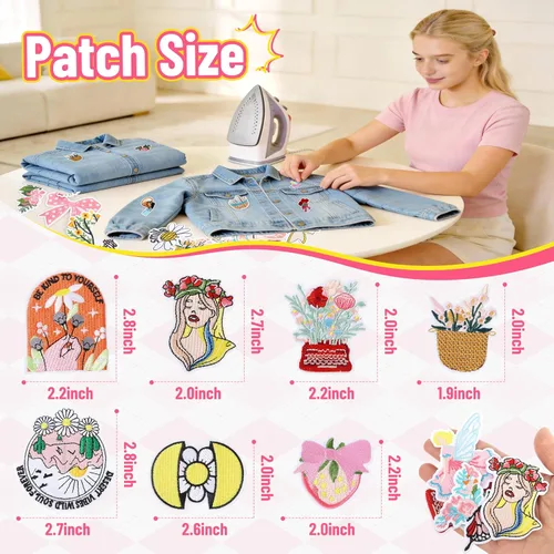 Miniatura 2 de NICEVINYL Lindos parches para planchar femeninos: 36 parches bordados de conquetas rosas para ropa, chaquetas, sombreros, mochilas, bolsas de mano