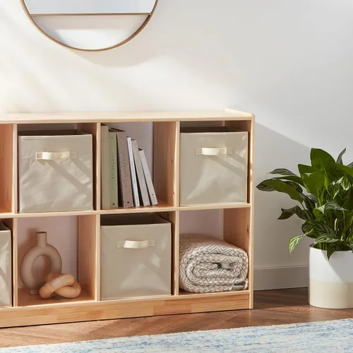 Miniatura 5 de Amazon Basics Organizador para almacenamiento, de tela, plegable, con forma de cubo, con asas, color beige, resistente, 33 x 33 x 33 cm, paquete de 6
