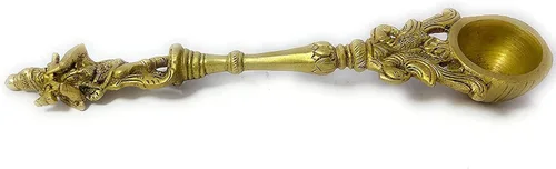 Miniatura 2 de Cuchara Puja de latón Pooja Hawan Hindú Templo, cuchara grande de 9.5 pulgadas para verter ghee en Hawan Kund, agua bendita, cuchara Puja