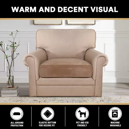 Miniatura 3 de PrinceDeco Funda de cojín de terciopelo elástico para sofá, funda de cojín suave para cojines de silla, protector de muebles, cojín de asiento, Camel