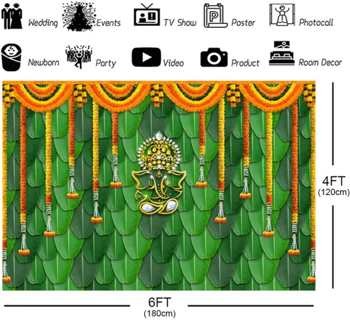 Miniatura 2 de Pooja - Telón de fondo de decoración indio, Ganpati Puja, tradicional, Chatiya Ganesh Mehndi, fondo de fotografía, festival, boda, fiesta