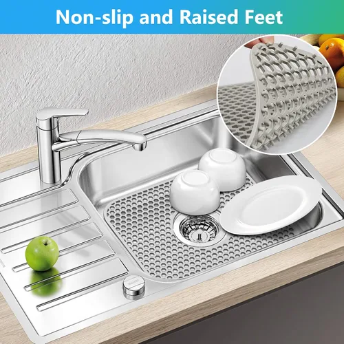 Miniatura 3 de Protectores de fregadero para fregadero de cocina, 2 alfombrillas de cocina de silicona de 13.58 x 11.6 pulgadas, protector inferior antideslizante