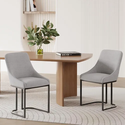 Miniatura 8 de COLAMY LUMA - Juego de 2 sillas de comedor de tela tapizada con patas de metal y cojín acolchado, sillas laterales sin brazos para comedor, cocina