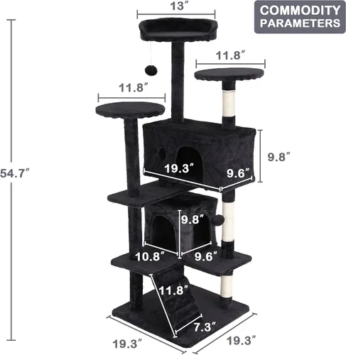 Miniatura 7 de Árbol para gatos de varios niveles de 54 pulgadas de alto, muebles con 3 postes rascadores, 3 plataformas de soporte, 2 condominios, torre con Gris