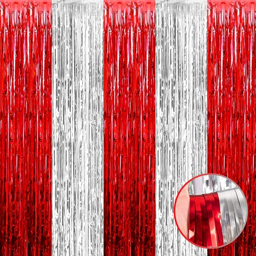 Miniatura 12 de Paquete de 4 cortinas de flecos de papel metálico rosa, 3.28 pies x 8.2 pies, cortinas de serpentinas de flecos de oropel metálico para accesorios