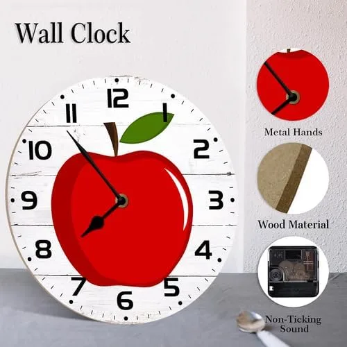 Miniatura 5 de Reloj de pared para decoración de Apple, 10 pulgadas, silencioso, sin tictac, decoración de aula para el hogar, reloj de pared de regreso a clases