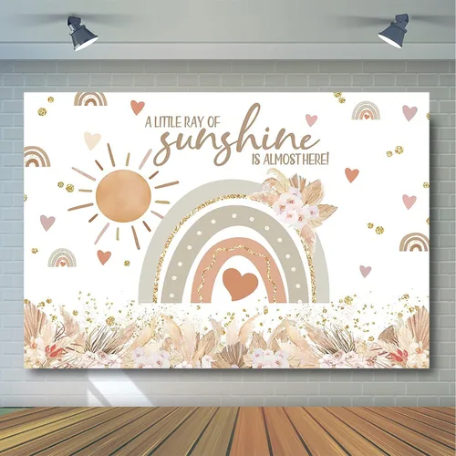 Miniatura 4 de Avezano Telón de fondo bohemio para baby shower, césped de las pampas, fondo bohemio para fotografía de fiesta con arco iris y sol, decoración