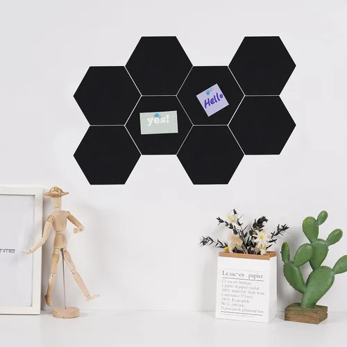 Miniatura 3 de LAJAR 8 Piezas de Azulejos Hexagonales de Fieltro para Tablero de Anuncios, Azulejos de Fieltro Autoadhesivos para Pared para Fotos, Imágenes, Negro