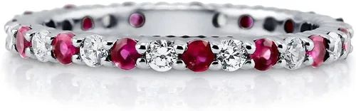 Miniatura 14 de BERRICLE Sterling Silver Rings Stackable Eternity Band Ring for Women, Round Cubic Zirconia CZ - Amethyst-Purple, Emerald-Green, Garnet-Red
