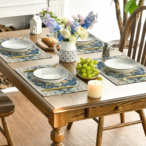 Miniatura 4 de Artoid Mode Juego de 4 manteles individuales estilo boho de plata, 30x46 cm rústicos de estilo granja para decoración mágica de mesa de otoño