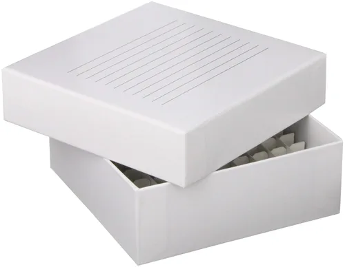 Globe Scientific 3092-1 Caja de almacenamiento de cartón para hasta 2 pulgadas de alto, tubos de 0.472 in de ancho, 100 lugares, formato 10x10,