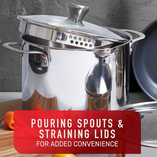 Miniatura 5 de T-fal Juego de utensilios de cocina de acero inoxidable platino con antiadherentes, 12 piezas para horno de inducción, apto para horno de inducción