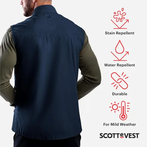 Miniatura 3 de SCOTTeVEST Chaleco de viaje 101 para hombre, 9 bolsillos ocultos, chaleco repelente al agua transpirable para viajes, senderismo, golf y más