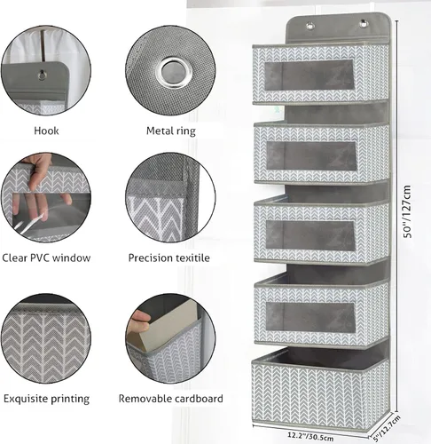 Miniatura 4 de Organizador para colgar sobre la puerta con 5 compartimentos grandes, accesorio de almacenamiento para colgar de pared o despensa; el frontal