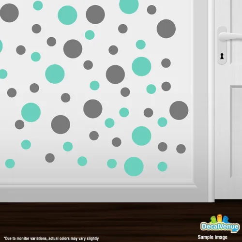Miniatura 2 de Calcomanías de pared de vinilo gris/verde menta - círculos de 2 y 4 pulgadas (30 calcomanías)