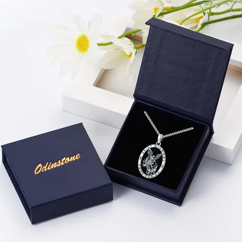 Miniatura 64 de Odinstone Collar de plata de ley 925 con medalla de San Miguel/San Cristóbal/San Benito/Crucifijo de Jesús/San Uriel/Arcángel Rafael para hombres