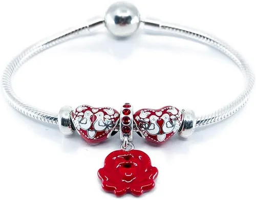 Miniatura 6 de Tortolitos en fuego, corazón de esmalte rojo y blanco de plata esterlina encanto grano S925, amor aniversario corazón esmalte encanto, arte popular