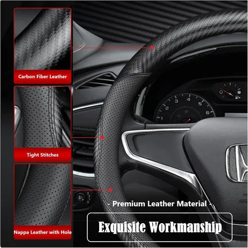 Miniatura 9 de Funda negra para volante de automóvil, compatible con Honda, de piel fina de napa premium, textura de fibra de carbono, 14 pulgadas, para Honda