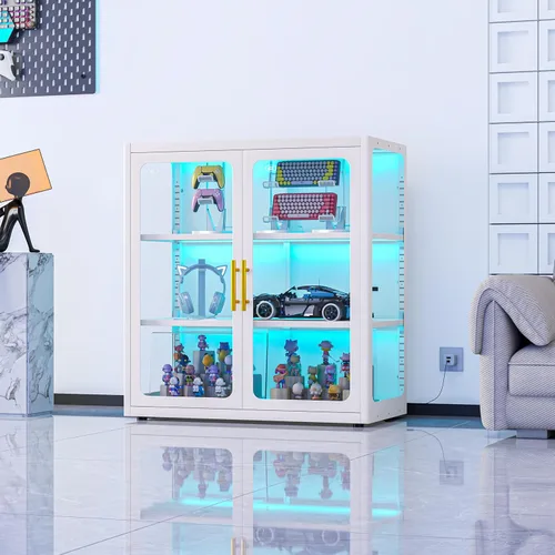 Miniatura 18 de PAOFIN Vitrina de Exhibición con Cerradura de 47" de Alto con Puerta de Vidrio, Gabinetes de Metal con 3 Estantes Ajustables, Gabinete Vitrina