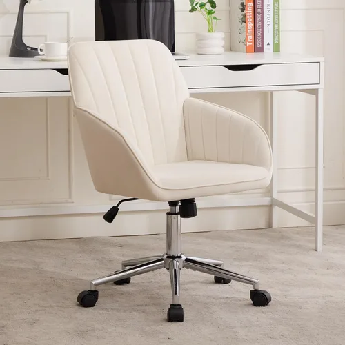 Mid Back Velvet Home Office Task Chair, Modern Comfy Vanity Chair with Wheels, Upholstered Rolling Cute Desk Chair, Makeup Chair for Women Girls,