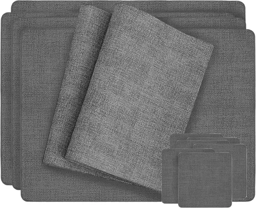 Miniatura 9 de HESSION Manteles individuales de piel sintética resistentes al calor, manteles individuales impermeables de poliuretano, 17 x 12 pulgadas, juego