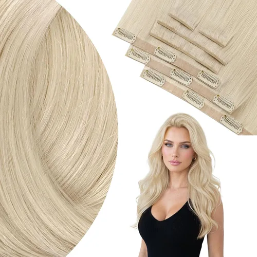 Miniatura 40 de Ve Sunny Extensiones de cabello clip-in de cabello humano real con reflejos, extensiones de cabello con clip para cabello corto, marrón oscuro