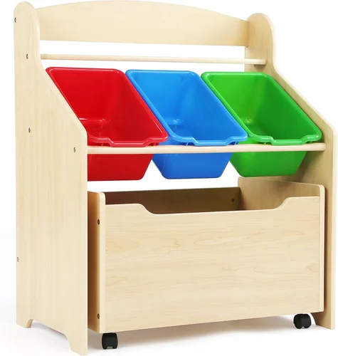 Miniatura 9 de Humble Crew Estantería 3 en 1 para niños y organizador de almacenamiento de juguetes, gris, organizadores para niños pequeños con caja de juguetes