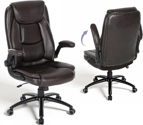 Miniatura 13 de MALOL Juego de 2 sillas de oficina de 300 libras con reposabrazos abatibles y respaldo reclinable, silla de escritorio ejecutiva ergonómica de piel
