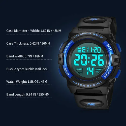 Miniatura 7 de Reloj analógico para niños reloj para niños de 6 a 15 años reloj digital para deportes al aire libre multifuncional con cronógrafo LED 50 M