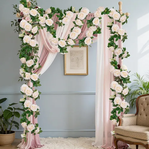 Miniatura 8 de U'Artlines Paquete de 3 Enredaderas de Rosas Champán Artificiales Guirnaldas Florales Total 19.5 Pies Guirnalda de Flores de Seda de Enredadera