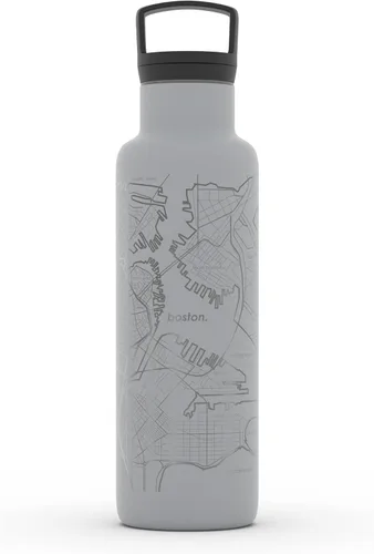 Miniatura 132 de Well Told Botella de agua aislada con mapa de Washington DC grabado, botella de acero inoxidable grabada (21 onzas, blanco) botella aislada de mapa