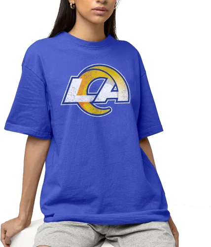 Miniatura 3 de Hybrid Sports NFL - Distressed Team Logo - Officially Licensed Adult Short Sleeve Fan Tee for Men & Women Los Angeles Rams - Azul real