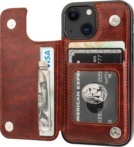 Miniatura 15 de ONETOP - Funda tipo cartera compatible con iPhone 13 Mini con soporte para tarjetas, funda de piel sintética con ranuras para tarjetas, doble cierre