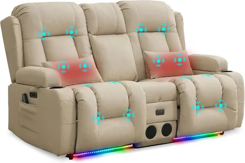 Miniatura 24 de URRED Sofá reclinable eléctrico con masaje y calor, sofá biplaza reclinable de pared con consola, sofá de casa rodante, asiento de cine en casa