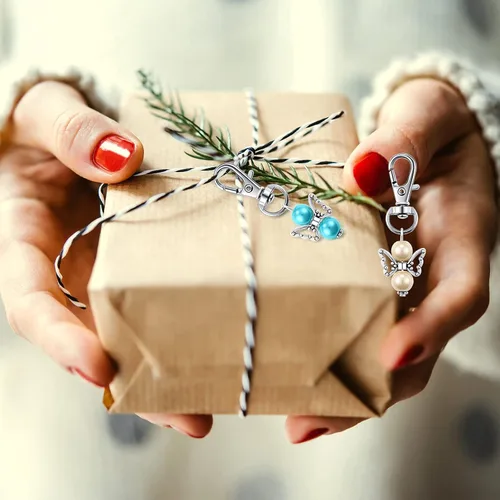 Miniatura 7 de Hicarer 100 llaveros de ángel con perlas de ángel, llavero de bautismo, regalos de devolución de invitados, llaveros para niñas y niños, baby