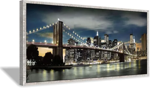 Miniatura 8 de Brooklyn Bridge - Lienzo decorativo para pared, luces y reflejos de horizontes en Nueva York