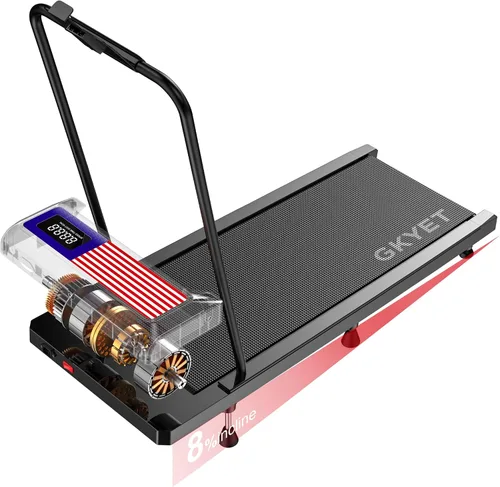 Walking Pad with Handle Bar, 8% Incline, Compact Under Desk Treadmill | 2.5HP quiet motor, 265 lb capacity, 0.6-4 MPH speed, 15 x 35.4 in belt,
