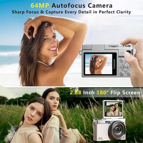 Miniatura 4 de Cámara digital 4K para fotografía con doble lente, cámara de enfoque automático de 64 MP para YouTube, pantalla abatible de 180° Cámara compacta
