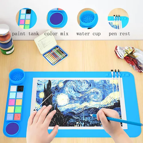 Miniatura 3 de KJMYYXGS - Paquete de 2 tapetes de arte de silicona con taza, tapete de pintura de silicona con taza, 19.7 x 11 pulgadas, tapete de silicona