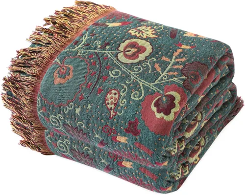Miniatura 47 de MSGKV Manta de Tiro 100% Algodón para Cama Sofá Otoño 90''x 98'' Mantas de Muselina Súper Suaves Cálidas Colcha Bohemia Ligera Mantas Decorativas