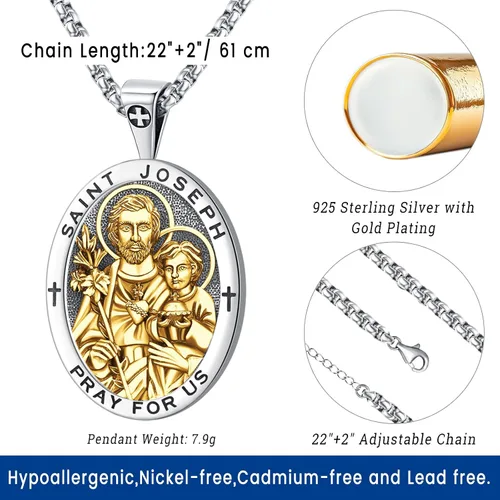 Miniatura 83 de Eusense San Miguel San Cristóbal San Benito San Judas Virgen María Collar chapado en oro 925 joyería religiosa para hombres y mujeres, collar