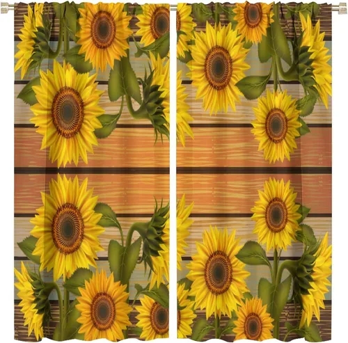 Miniatura 27 de Cortinas opacas de girasol, diseño natural, de granja, floral, con bolsillo para barra, para ventana, para dormitorio, sala de estar, 42 x 45