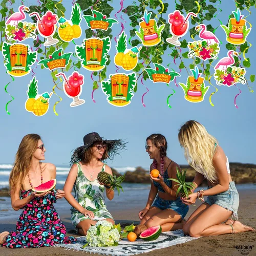 Miniatura 5 de KatchOn, Remolinos colgantes hawaianos de Tiki – Paquete de 30, sin bricolaje Decoraciones de fiesta Tiki Decoraciones de fiesta hawaiana