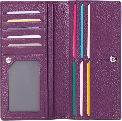 GOIACII Carteras para mujer con bloqueo RFID, ultra delgado, de cuero real, tarjetero para tarjetas de crédito, embrague