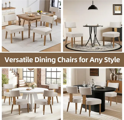 Miniatura 4 de ZJhome Sillas de comedor, sillas de cocina tapizadas de tela de madera, juego de 4, sillas de acento con respaldo curvado de lino, sillas de comedor